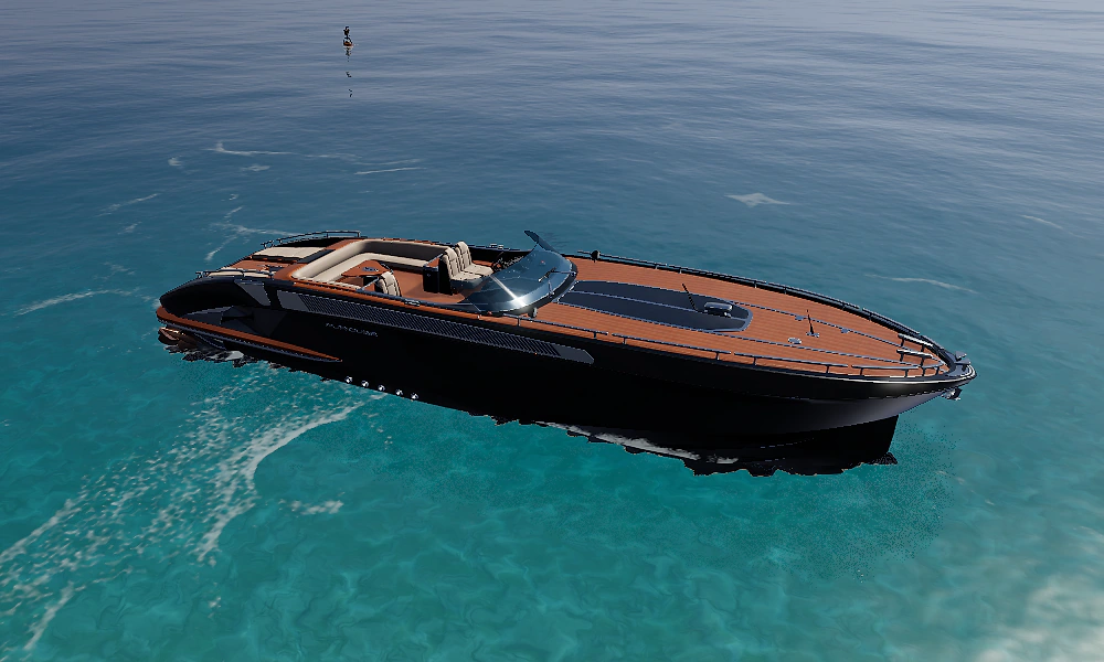 Motor yacht on open water in the VariState MARINE experience